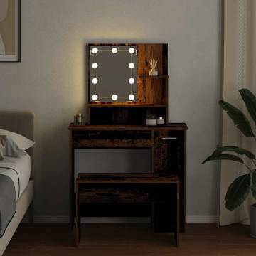 Trendy LED Dressing Table Set in Old Wood - HipoMarket