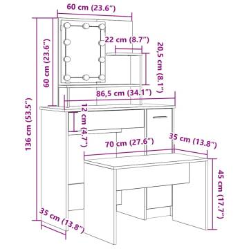 Trendy LED Dressing Table Set in Old Wood - HipoMarket