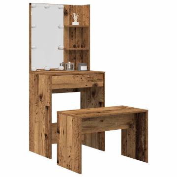 Dressing Table Set with LED - Old Wood Engineered Wood