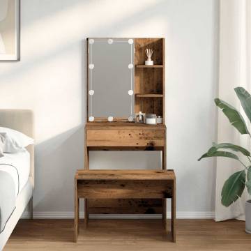 Dressing Table Set with LED - Old Wood Engineered Wood