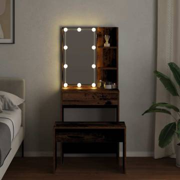 Dressing Table Set with LED - Old Wood Engineered Wood