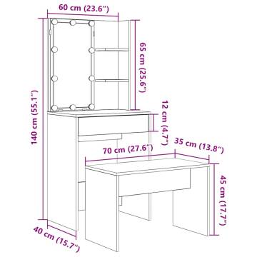 Dressing Table Set with LED - Old Wood Engineered Wood