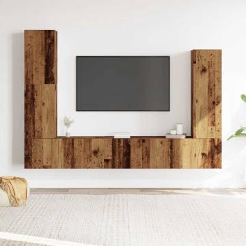 4 Piece Wall-Mounted Old Wood TV Cabinet Set | HipoMarket