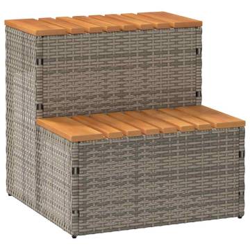 Durable Hot Tub Step - Grey Poly Rattan & Acacia 50x50x50.5 cm