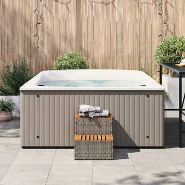 Durable Hot Tub Step - Grey Poly Rattan & Acacia 50x50x50.5 cm