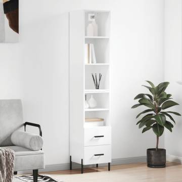 Stylish Highboard High Gloss White - 34.5x34x180 cm