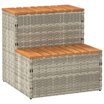 Hot Tub Step Light Grey - Durable Poly Rattan & Acacia | HipoMarket