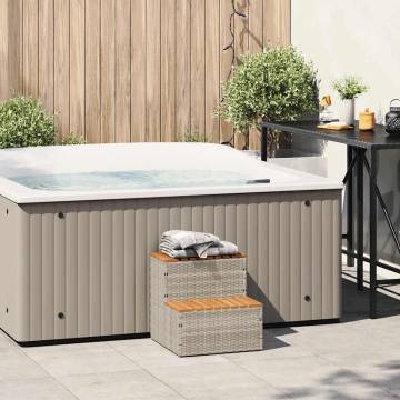 Hot Tub Step Light Grey - Durable Poly Rattan & Acacia | HipoMarket