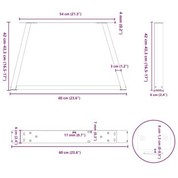 V-Shape Dining Table Legs - Natural Steel 60x(42-43.3) cm