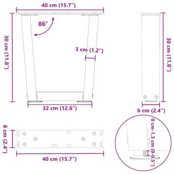 V-Shape Dining Table Legs - Natural Steel | 2 pcs 40x30 cm