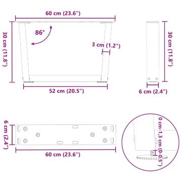 V-Shape Dining Table Legs - 2 pcs White Steel | Hipomarket UK