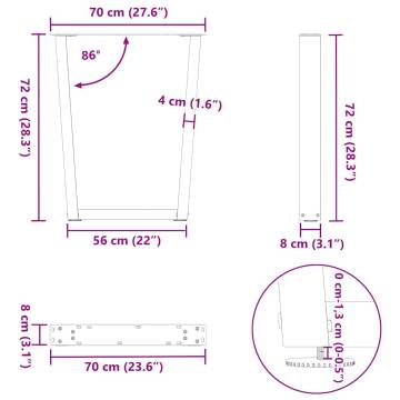 V-Shape Dining Table Legs - White Steel (2 pcs) | Hipomarket