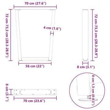 V-Shape Dining Table Legs - 2 pcs Natural Steel 70 cm