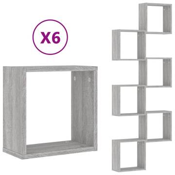 Wall Cube Shelves 6 pcs Grey Sonoma - Stylish Storage Solution