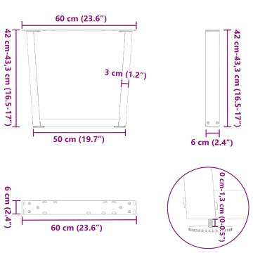 V-Shape Dining Table Legs - Black Steel, 60x(42-43.3) cm