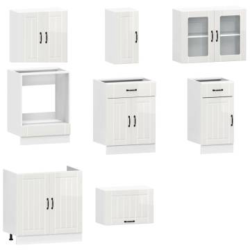 Elegant 8 Piece Kitchen Cabinet Set - Kalmar High Gloss White