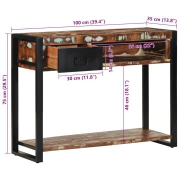 Multicolour Console Table 100x35x75 cm - Solid Reclaimed Wood