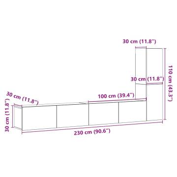 Wall Mounted TV Cabinets - 3 pcs Old Wood Engineered Wood