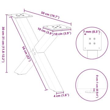 X-Shaped Anthracite Coffee Table Legs - 2 pcs 50x(30-31) cm