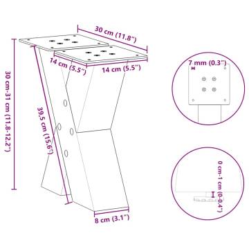 X-Shaped Coffee Table Legs - Durable White Steel | Hipomarket UK