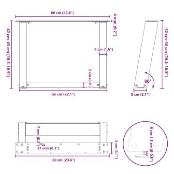 U-Shaped Coffee Table Legs - Black Steel (60x42-43 cm) - 2 pcs