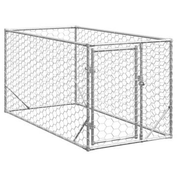 Outdoor Dog Kennel with Door - 2x1x1m Galvanised Steel