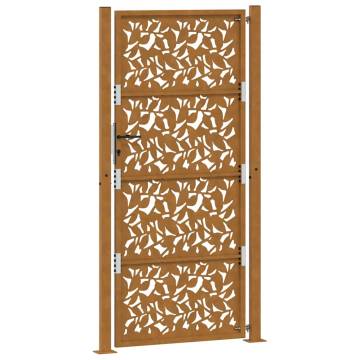 Elegant Garden Gate 105x205 cm | Weathering Steel Leaf Design