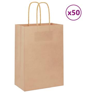 Durable Brown Paper Bags with Handles - 50 pcs | Hipo Market