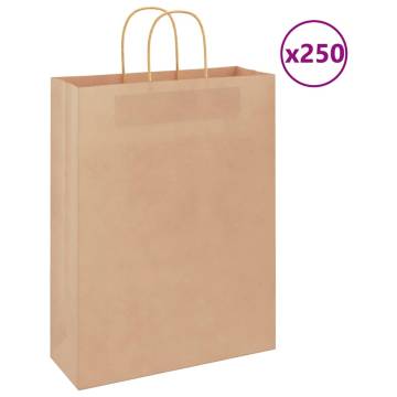 250 Brown Paper Bags with Handles - Eco-Friendly & Durable