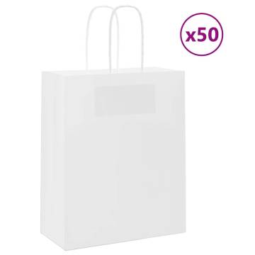 50 White Paper Bags with Handles - Eco-Friendly & Stylish