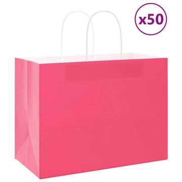 Buy 50 Pink Paper Bags with Handles - Sustainable & Durable