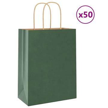 Eco-Friendly Green Paper Bags with Handles | 50 pcs 21x11x28 cm