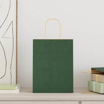 Eco-Friendly Green Paper Bags with Handles | 50 pcs 21x11x28 cm