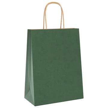 Eco-Friendly Green Paper Bags with Handles | 50 pcs 21x11x28 cm