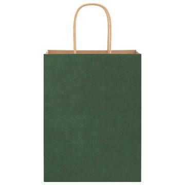 Eco-Friendly Green Paper Bags with Handles | 50 pcs 21x11x28 cm