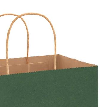 Eco-Friendly Green Paper Bags with Handles | 50 pcs 21x11x28 cm