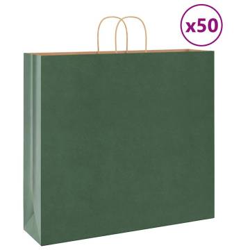 Paper Bags with Handles - 50 Pcs Green | HipoMarket