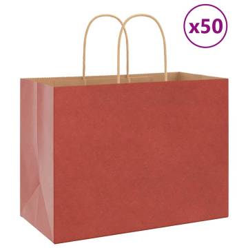 Durable Red Paper Bags with Handles - 50 pcs | HipoMarket