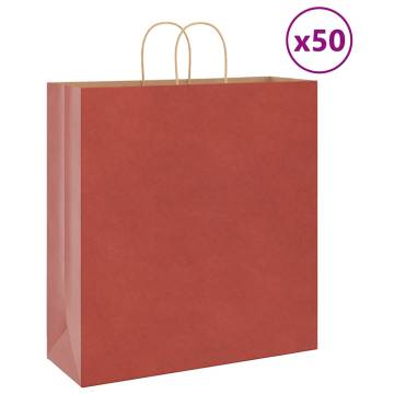 Red Paper Bags with Handles - 50 pcs - Durable & Recyclable