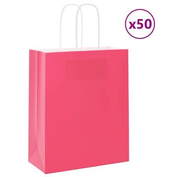 50 Pink Paper Bags with Handles - Eco-Friendly & Versatile