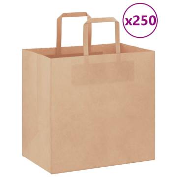 Brown Paper Bags with Handles - 250 pcs (26x17x25 cm)