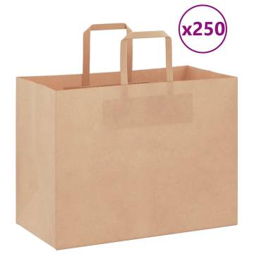 Brown Paper Bags with Handles - 250 Pcs | Hipomarket UK