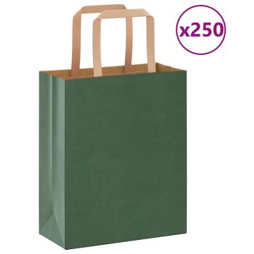 Eco-Friendly Green Paper Bags 250 pcs with Handles - 18x8x22 cm