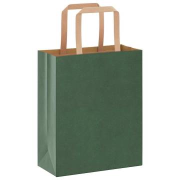 Eco-Friendly Green Paper Bags 250 pcs with Handles - 18x8x22 cm