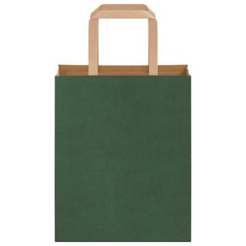 Eco-Friendly Green Paper Bags 250 pcs with Handles - 18x8x22 cm