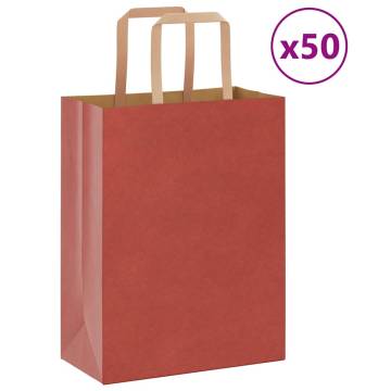 Red Paper Bags with Handles - 50 pcs Durable & Recyclable