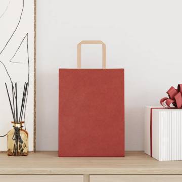 Red Paper Bags with Handles - 50 pcs Durable & Recyclable