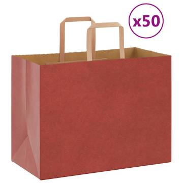 Red Paper Bags with Handles - 50 pcs | Eco-Friendly 32x17x25 cm