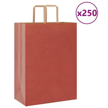 250 Paper Bags with Handles - Red Kraft - Eco-Friendly Packaging