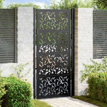 Elegant Black Steel Garden Gate 105x205 cm - Leaf Design